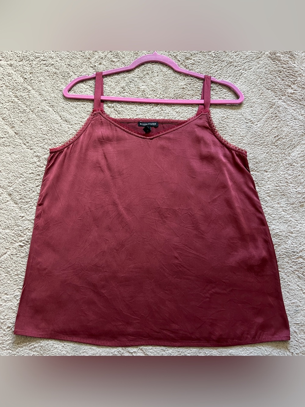 Eileen Fisher Lace Trim Silk Blend Cami Quiet Luxury Minimalist Preppy Sz S